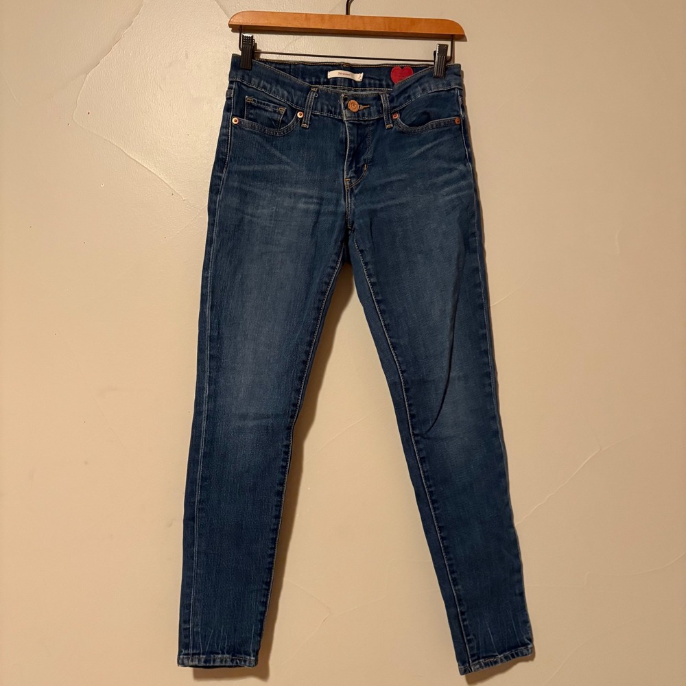 Levi Strauss Co 711 Skinny Jeans Women Blue Denim Heart Patch Size 26 X 30